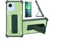 bojioderf Coque pour Realme C30 Coque Étui Case Cover Hybride [avec Protection d'écran en Verre trempé] [Support magnétique Pliable] [givré résistant aux Empreintes digitales] Vert