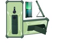 bojioderf Coque pour Sony Xperia Xz3 Coque Étui Case Cover Hybride [avec Protection d'écran en Verre trempé] [Support magnétique Pliable] [givré résistant aux Empreintes digitales] Vert