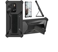 bojioderf Coque pour Tecno Pop 7 Coque Étui Case Cover Hybride [avec Protection d'écran en Verre trempé] [support magnétique Pliable] [givré résistant aux Empreintes digitales] Noir