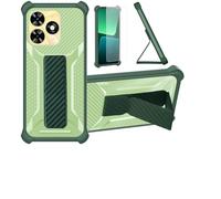 bojioderf Coque pour Tecno Pop 8 Coque Étui Case Cover Hybride [avec Protection d'écran en Verre trempé] [Support magnétique Pliable] [givré résistant aux Empreintes digitales] Vert