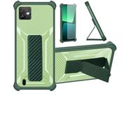 bojioderf Coque pour Wiko Y82 Coque Étui Case Cover Hybride [avec Protection d'écran en Verre trempé] [Support magnétique Pliable] [givré résistant aux Empreintes digitales] Vert