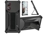 bojioderf Coque pour Zte Blade A34 Coque Étui Case Cover Hybride [avec Protection d'écran en Verre trempé] [support magnétique Pliable] [givré résistant aux Empreintes digitales] Noir