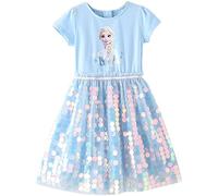 BOJON Elsa Robe d'été brillante à manches courtes La Reine des Neiges Princesse des Neiges Costume avec cape pour filles et enfants