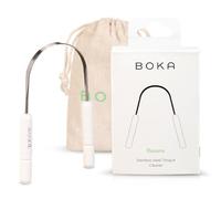 Boka Gratte-langue pour adultes et enfants avec étui - Nettoyeur de langue en acier inoxydable avec pochette de voyage en lin - Brosse pour enlever l'accumulation de langue et rafraîchir l'haleine