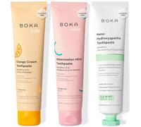 Boka Lot de 3 dentifrices sans fluorure Nano Hydroxyapatite, aide à se reminéraliser, convient aux dents sensibles, blanchissant - pour adultes, enfants - Menthe Ela, crème orange, saveur menthe