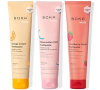 Boka Lot de 3 dentifrices sans fluorure Nano Hydroxyapatite, aide à se reminéraliser, convient aux dents sensibles, blanchissant - pour adultes, enfants - crème orange, menthe pastèque, fraise et