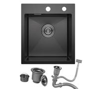 Bokaiya Évier 1 Bac Inox, 40 x 45 cm, Noir Petit Évier Cuisine InoxInoxydable, Lavabo Cuisine pour Meubles 45 cm, Installation de Comptoir Vasque avec Dernier Siphon et Trop-plein