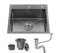 Bokaiya Évier 1 Bac Inox, 50 x 45 cm, Noir Petit Évier Cuisine InoxInoxydable, Lavabo Cuisine pour Meubles 55 cm, Installation de Comptoir Vasque avec Dernier Siphon et Trop-plein