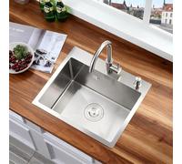 Bokaiya Évier de Cuisine, Encastrable en Acier Inoxydable 304, 55 x 45 cm avec Trou pour Robinet et Trop-plein, 1 Bac Rectangulaire pour Meuble Bas de 60 cm, Petit Bar et Restaurant, Brossé