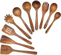 BOKALAKA Lot de 10 cuillères en bois de teck naturel pour la cuisine - Ustensiles de cuisine en bois pour la cuisine