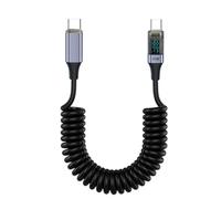 Bokcztml Câble torsadé sans ressort USB C vers C 100 W - Charge rapide - Affichage numérique efficace pour appareils électroniques - Cordon de charge enroulé USB avec compteur de puissance LED