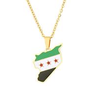 Bokcztml Collier unique avec pendentif carte de Syrie - Pendentif drapeau traditionnel - Collier d'amitié pour femme et homme - Bijoux de vacances - Cadeau de fête - Collier avec carte de pays, taille