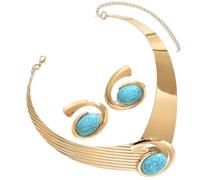 Bokcztml Parure de bijoux contemporains avec pendentif géométrique et boucles d'oreilles faits à la main pour les fêtes de travail, les rendez-vous galants, ensemble de collier et de boucles