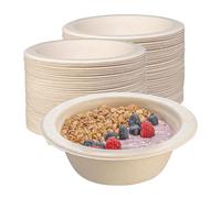 BOKFJBP Lot de 100 bols jetables marron canne à sucre - 500 ml - Conservation de la chaleur durable - Pour barbecues, pique-niques, repas en plein air