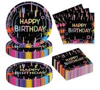 BOKFJBP Lot de 40 assiettes et serviettes de fête néon pour anniversaire - Vaisselle fluo - Lueur colorée dans l'obscurité - Décoration de fête - Favor pour anniversaire, fête prénatale, 20 invités