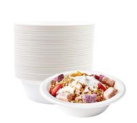 BOKFJBP Lot de 50 bols à soupe jetables, blancs, 350 ml, bagasse longue durée de conservation de la chaleur, bols à soupe durables pour barbecues, barbecues, pique-niques, repas en plein air, fêtes de