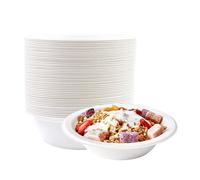 BOKFJBP Lot de 50 bols en canne à sucre Blanc 260 ml Isolation longue durée Convient pour les barbecues, les pique-niques et les repas en plein air Réunions de famille Thé de l'après-midi