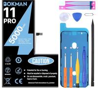bokman Batterie pour iPhone 11 Pro, 5000mAh avec Kit de Réparation | Batterie interne de remplacement, outils et bandes adhésives inclus, compatible A2160/A2215/A2217