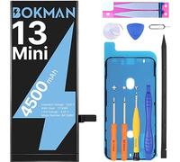 bokman Batterie pour iPhone 13 Mini, 4500mAh avec Kit de Réparation | Batterie interne de remplacement, outils et bandes adhésives inclus, compatible A2481/A2626/A2628/A2629/A2630