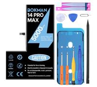 bokman Batterie pour iPhone 14 Pro Max, 5000mAh Batterie Interne de Remplacement Haute Capacité avec Kit de Réparation, Outils et Bandes Adhésives, Compatible A2651 A2893 A2894 A2895 A2896
