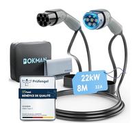 bokman Câble Recharge Voiture Electrique, Câble Type 2 (22kW/ 8 Mètres/Monophasée/ 32A) Câble Recharge Type 2 Rapide Compatible avec BEV/PHEV