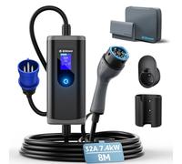 bokman Chargeur Voiture Electrique 7kW Monophasé Type 2- CEE Stations de Charge véhicule électrique Mobile/Wallbox Ajustable 6-32A | 7kW | 8 Mètre, Compatible avec BEV et PHEV