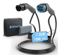 bokman Type 2 Câble de Recharge Voiture Electrique PHEV, Mode 3 / 32A / 7,2kW / Monophasée / 10 mètres, Câble de Charge Rapide Hybride Plug-in de Voiture de véhicule électrique de Type 2 de Type 2