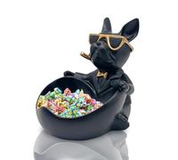 Bol à bonbons en forme de bouledogue, statue en résine, porte-clés en forme de cœur, décoration de bureau et d'entrée de maison pour les amoureux des animaux domestiques (noir)