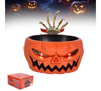 Bol à bonbons en forme de citrouille d'Halloween, bol à bonbons d'Halloween avec yeux illuminés, avec accessoires de décoration effrayants en forme de main animée, yeux LED et son pour maison hantée
