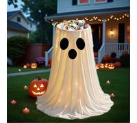 Bol à bonbons fantôme lumineux en tissu blanc pour Halloween, support de bonbons fantôme lumineux, support de bonbons fantôme mignon pour porte d'entrée, porche, décoration extérieure et intérieure