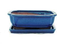 bol à bonsaï avec soucoupe taille 3 - bleu - carré - modèle g12 - l 18cm - l 14cm - h 5,5cm