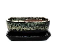 Bol à bonsaï avec soucoupe taille 3 - noir et blanc - rectangulaire - modèle GB5 - L 21,5 cm - l 17 cm - H 8 cm