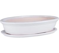 Bol à bonsaï en céramique avec soucoupe 40 cm Pot ovale blanc pour bonsaïs