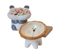 Bol à chat en céramique coloré à pattes hautes, bol pour animaux de compagnie avec protection de la bouche et du cou inclinés, ornement de bol lion marron, boîte de rangement en céramique
