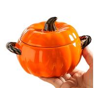 Bol à citrouille, bol en céramique avec couvercle, 400 ml de citrouille mignonne à double poignée, mini pots individuels faciles cuire, coffre-fort du four, bols soupe
