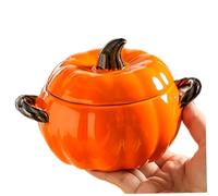 Bol à citrouille en céramique avec couvercle 400 ml mini pot à soupe avec deux poignées, four mignon bol individuel mignon pour cuisson, cuisson, service, cuisine la maison ou décoration de ta