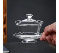 Bol à couvercle Transparent de 200ML, verre résistant à la chaleur, soucoupe à couvercle Gaiwan, grande tasse à thé, ensemble de service à thé de voyage, cadeau d'affaires as the picture show3