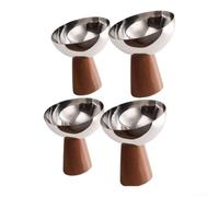 Bol à Dessert Acier 4pcs Base pour bois Élégant Bol à Dessert | Acier inoxydable , base pour bois stable, design élégant, lavable lave-vaisselle, pour idéal sundae parfait