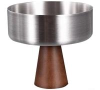 Bol à dessert robuste en acier inoxydable 304 équipé d'un support en bois pour une meilleure stabilité, convient pour la crème glacée, le pudding, la salade de fruits, en argent, taille moyenne pour