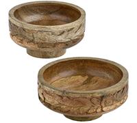 Bol À Dips 2 Pièces Servir En Bois Style Boho Marron 20cm Vintage Orient