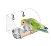Bol a Eau et Nourriture pour Oiseaux,Gobelets d'alimentation pour Perroquets en Acier Inoxydable Transparent avec Support en Bois pour Perruches,Psittacus Erithacus,Inséparables,Perruches
