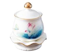 Bol à eau porte-bonheur, coupe d'offrande Bouddha en porcelaine for autel de Guanyin, blanc et bleu, 6 x 8,2 x 10,5 cm, 1 pièce