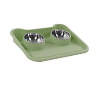 Bol à Eau pour Chat Inclinable à 15 °, Bol Double en Acier Inoxydable avec Bord surélevé pour un Nettoyage facile. (Vert)