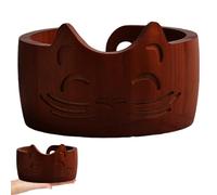 Bol à Fil en Bois, Fil Bowl Fait Main, 17 x 10 cm Support de Laine Rond avec Trous, Bol à Laine, Bols de Rangement en Forme de Chat, pour Ranger Accessoires de Crochet(Couleur Bois Foncé)