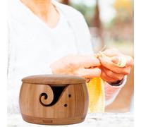 Bol à fil en bois pour crochet, rangement de fil, support de laine à tricoter, panier rond avec couvercle et 2 trous, ensemble de loisirs créatifs, ensemble de rangement pour crochet, tricot,