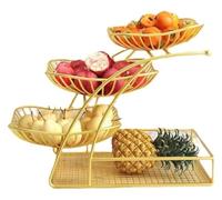 Bol à fruits à 3 niveaux - Panier à fruits et légumes - Support à fruits for comptoir de cuisine - Grand support de rangement de fruits en métal for fruits, légumes, collations, pains, doré(Gold)