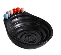 Bol à fruits avec fourchettes - Assiette de service géométrique en plastique - Panier à goûter moderne - Centre de table - Blanc et noir - 23 cm (noir)