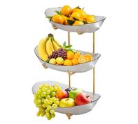 Bol à fruits en acrylique à 3 niveaux avec support en métal pour comptoir de cuisine, rangement de légumes, casse-croûte, gâteau, dessert, fête, mariage
