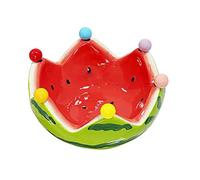 Bol à fruits en forme de pastèque, 17,5 x 9,5 cm, 700 g, récipient décoratif en céramique avec 6 fourchettes en acier inoxydable de 10,5 cm, gadget de cuisine pour restaurant, fête, café, bar