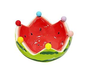Bol à fruits en forme de pastèque, 17,5 x 9,5 cm, 700 g, récipient décoratif en céramique avec 6 fourchettes en acier inoxydable de 10,5 cm, gadget de cuisine pour restaurant, fête, café, bar